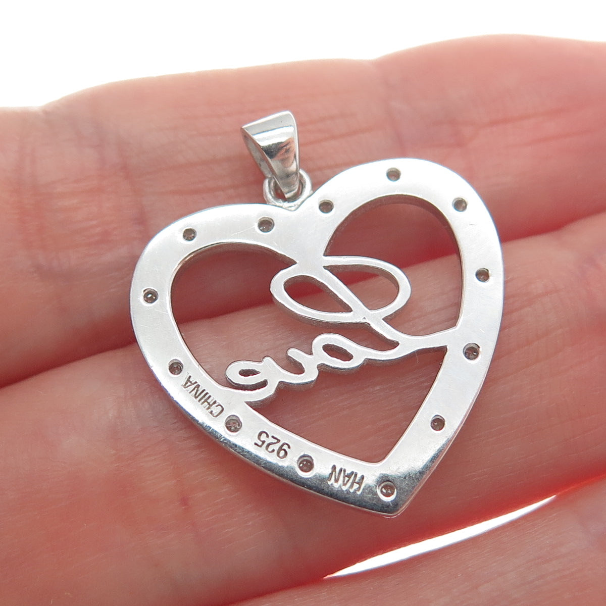 HAN 925 Sterling Silver Real Round-Cut Diamond Love Heart Minimalist Pendant
