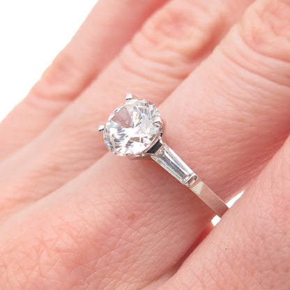 925 Sterling Silver Round & Tapered Baguette-Cut C Z Engagement Ring Size 8