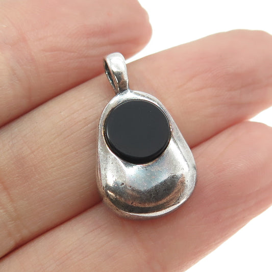 925 Sterling Silver Vintage Israel Real Black Onyx Modernist Minimalist Pendant