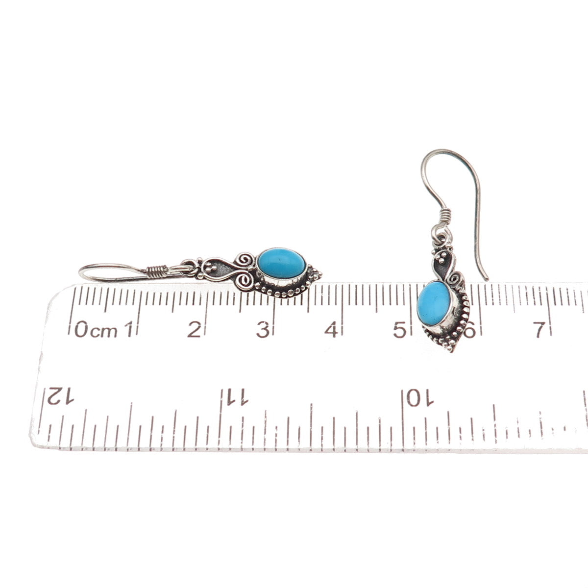 925 Sterling Silver Vintage Real Bisbee Turquoise Oxidized Dangle Earrings