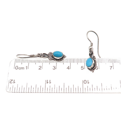 925 Sterling Silver Vintage Real Bisbee Turquoise Oxidized Dangle Earrings