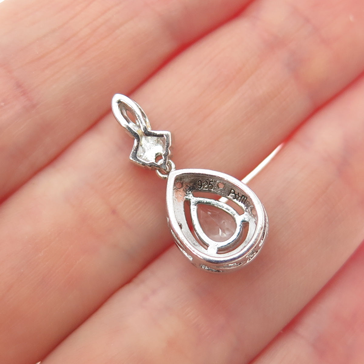 925 Sterling Silver Real White Topaz & Aquamarine Teardrop Minimalist Pendant