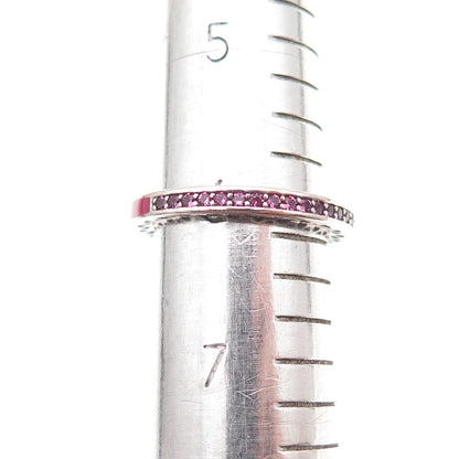Pandora 925 Sterling Silver Enamel & Pink C Z Radiant Hearts Band Ring Size 6.25