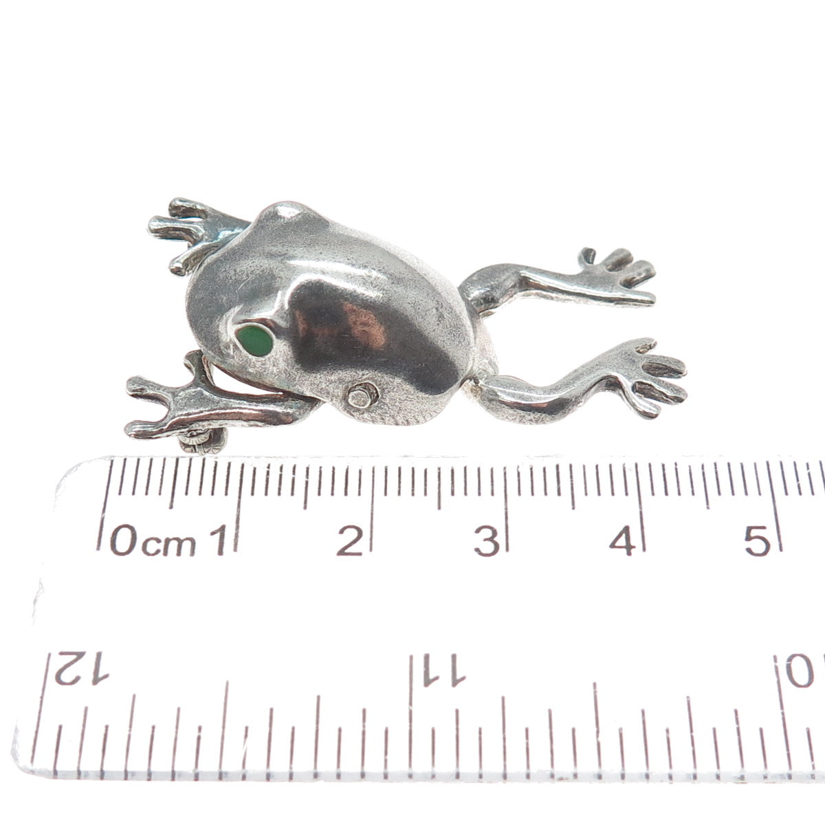 925 Sterling Silver Vintage Enamel Frog Good Luck Oxidized Pin Brooch