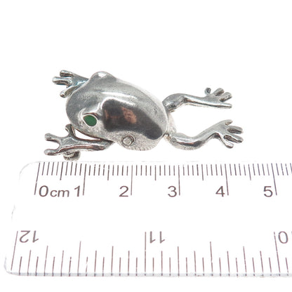 925 Sterling Silver Vintage Enamel Frog Good Luck Oxidized Pin Brooch