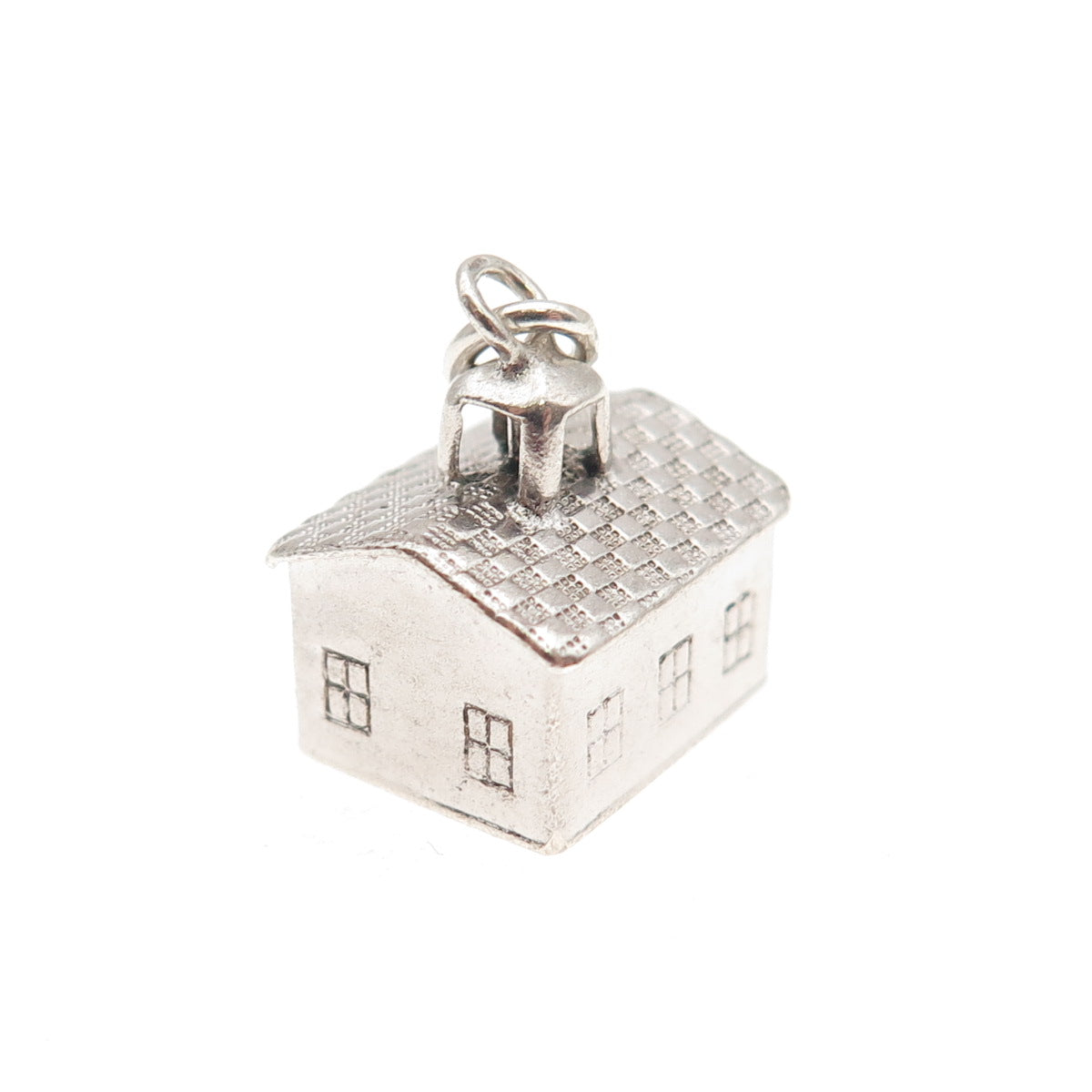 925 Sterling Silver Antique Art Deco Family House 3D Mini Charm Pendant