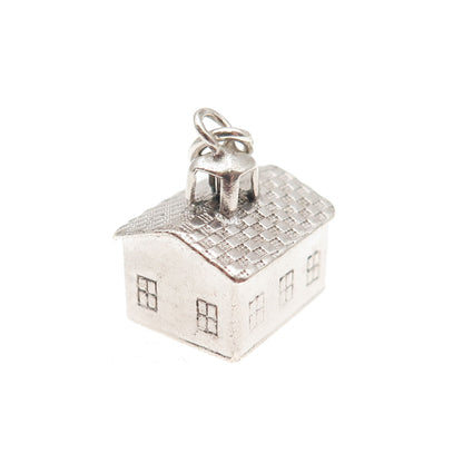 925 Sterling Silver Antique Art Deco Family House 3D Mini Charm Pendant