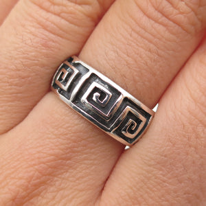 925 Sterling Silver Vintage Greek Maze Oxidized Band Ring Size 7.25