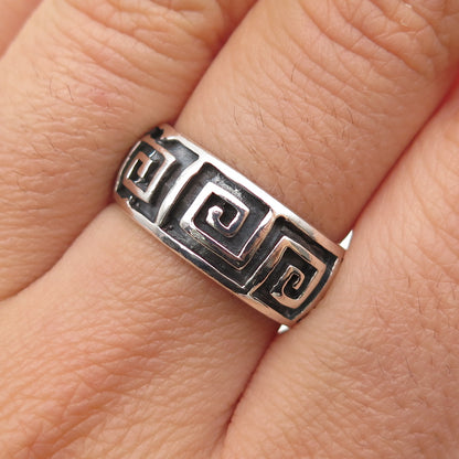 925 Sterling Silver Vintage Greek Maze Oxidized Band Ring Size 7.25