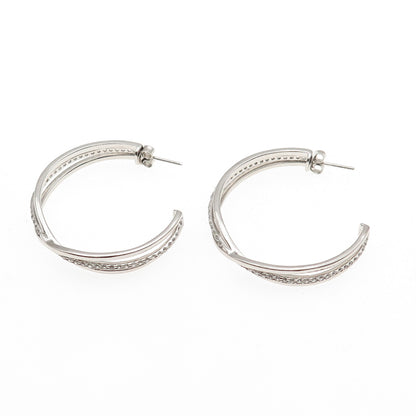 925 Sterling Silver Real Round-Cut White Topaz Crisscross Hoop Earrings