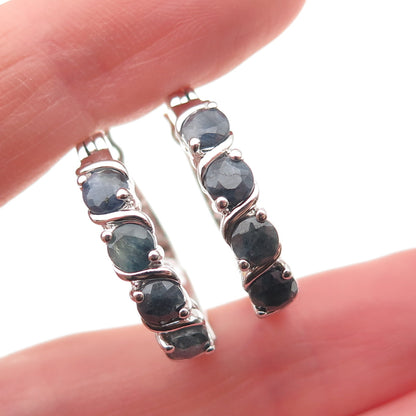 Ross Simons 925 Sterling Silver Real Round-Cut Sapphire Hoop Earrings