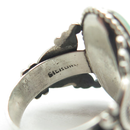 925 Sterling Silver Antique Art Deco Faux Turquoise Oxidized Ring Size 3.75
