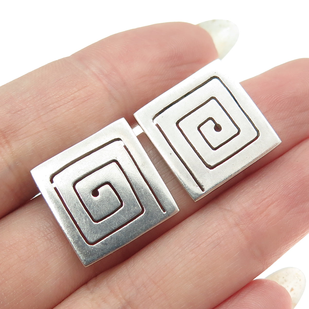 925 Sterling Silver Vintage Modernist Greek Maze Earrings