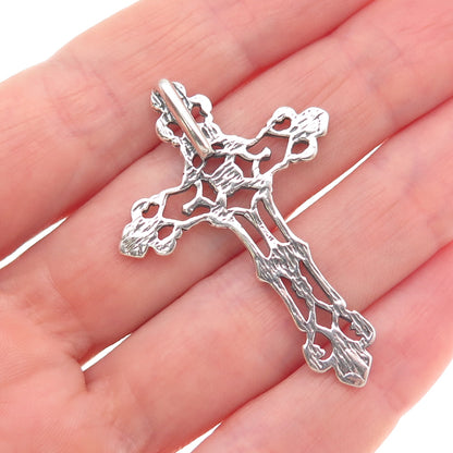 925 Sterling Silver Vintage Fleur de Lis Cross Oxidized Slide Pendant