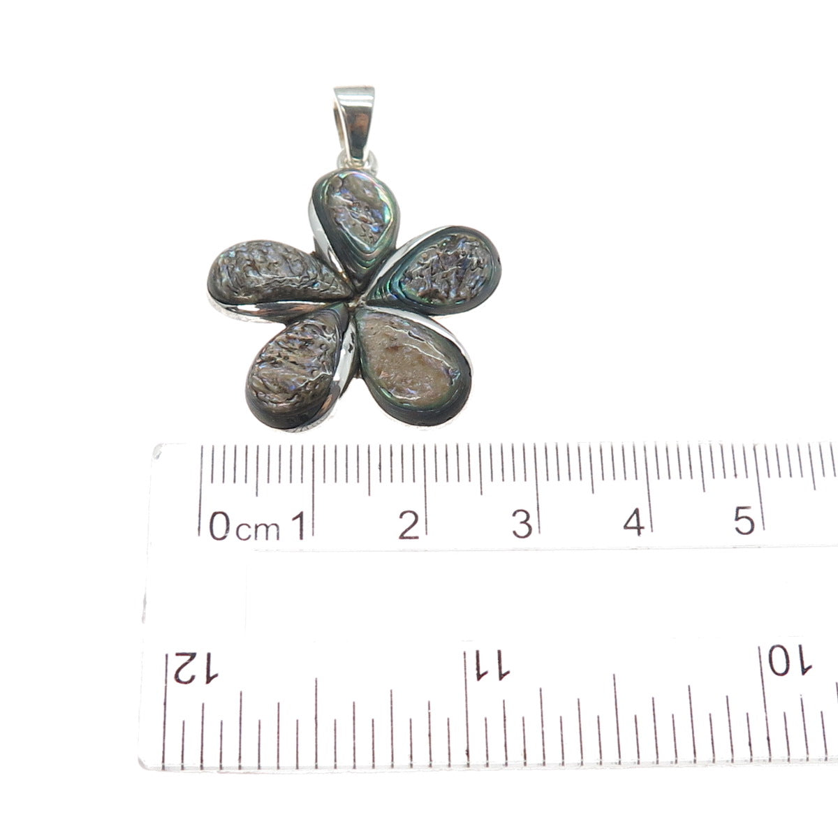 925 Sterling Silver Vintage Real Abalone Shell Flower Charm Pendant