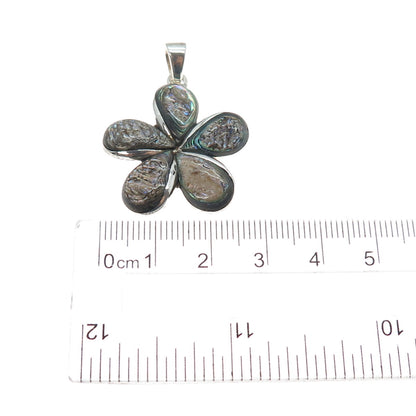 925 Sterling Silver Vintage Real Abalone Shell Flower Charm Pendant