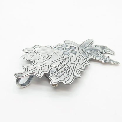 925 Sterling Silver Vintage Etched Floral Pin Brooch / Pendant