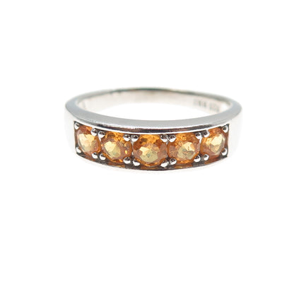 925 Sterling Silver Vintage Real Round-Cut Citrine Ring Size 11
