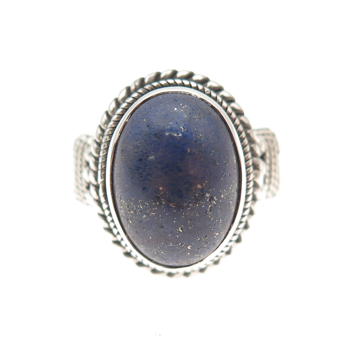925 Sterling Silver Vintage Real Cabochon Lapis Oxidized Ring Size 7.5