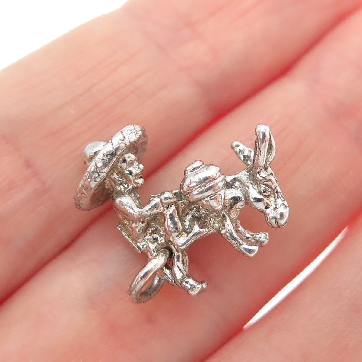 925 Sterling Silver Vintage Man Riding Donkey Minimalist 3D Charm Pendant