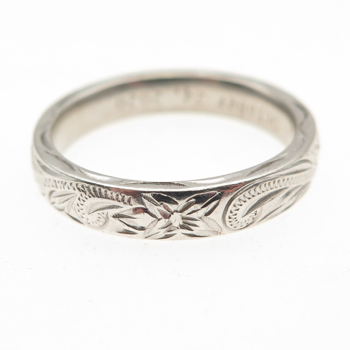 925 Sterling Silver Engraved Floral Wedding Band Ring Size 8.5