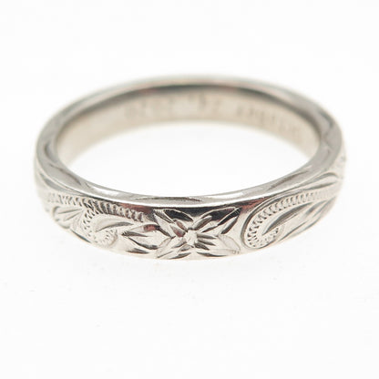 925 Sterling Silver Engraved Floral Wedding Band Ring Size 8.5