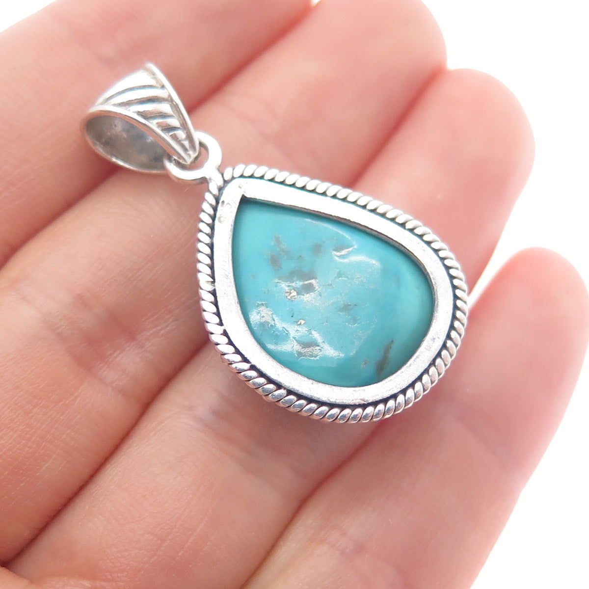 925 Sterling Silver Vintage Real Tyrone Turquoise Charm Pendant