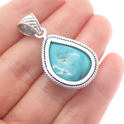 925 Sterling Silver Vintage Real Tyrone Turquoise Charm Pendant