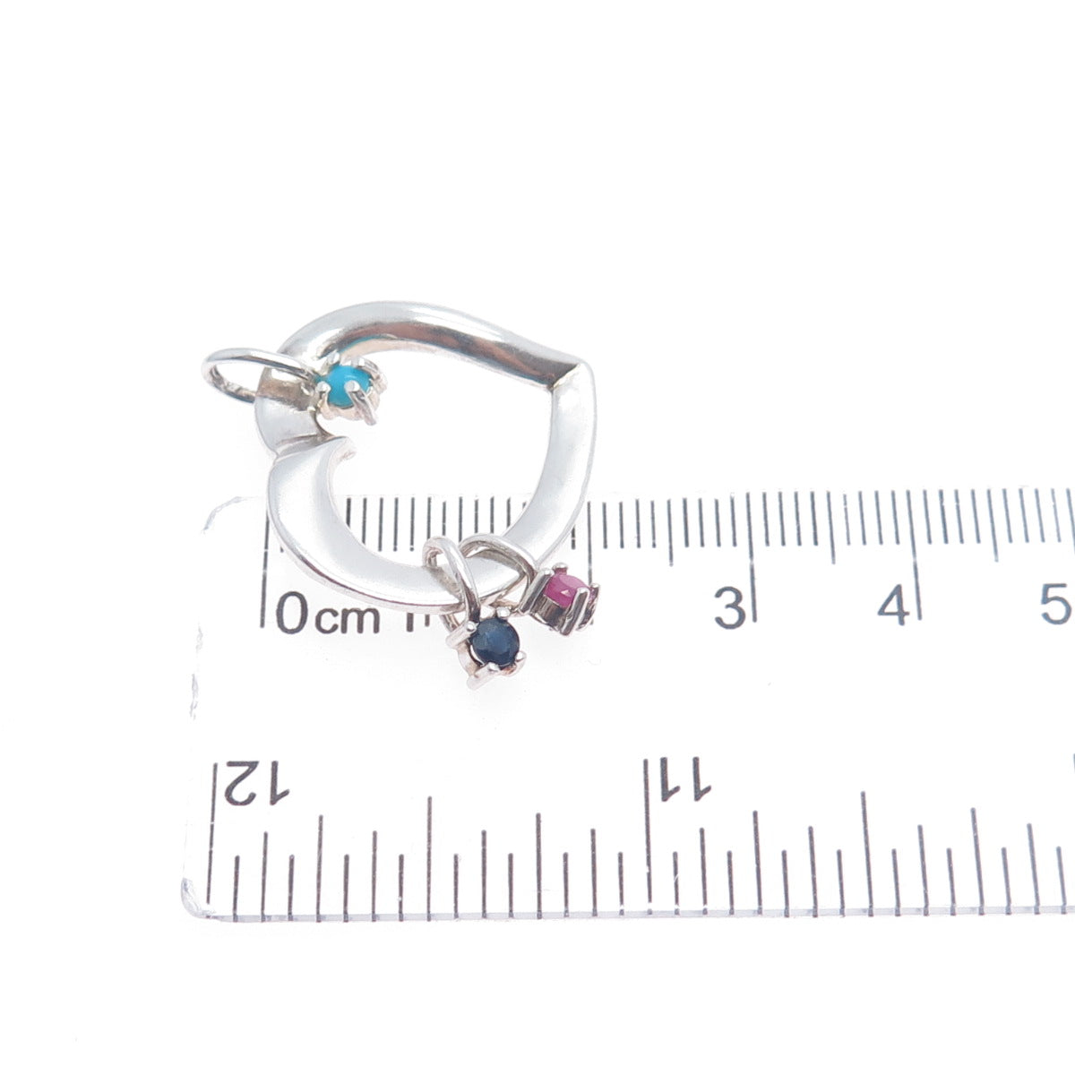 LENOX 925 Sterling Silver Vintage Real Ruby Sapphire & Turquoise Heart Pendant
