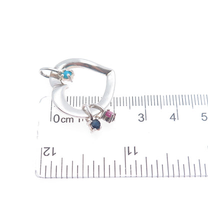 LENOX 925 Sterling Silver Vintage Real Ruby Sapphire & Turquoise Heart Pendant