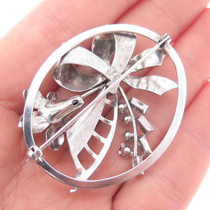 CARL ART 925 Sterling Silver Antique Purple & White Rhinestone Bow Pin Brooch