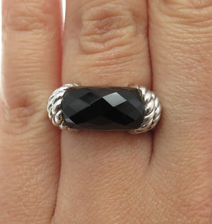 JUDITH RIPKA 925 Sterling Silver Vintage Black Onyx Gem Twisted Ring Size 6