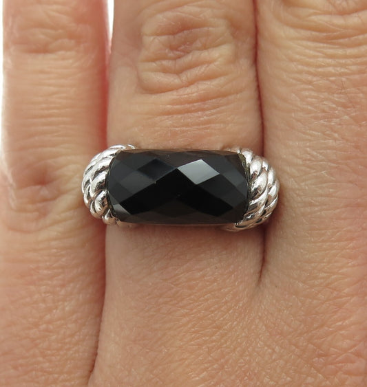 JUDITH RIPKA 925 Sterling Silver Vintage Black Onyx Gem Twisted Ring Size 6