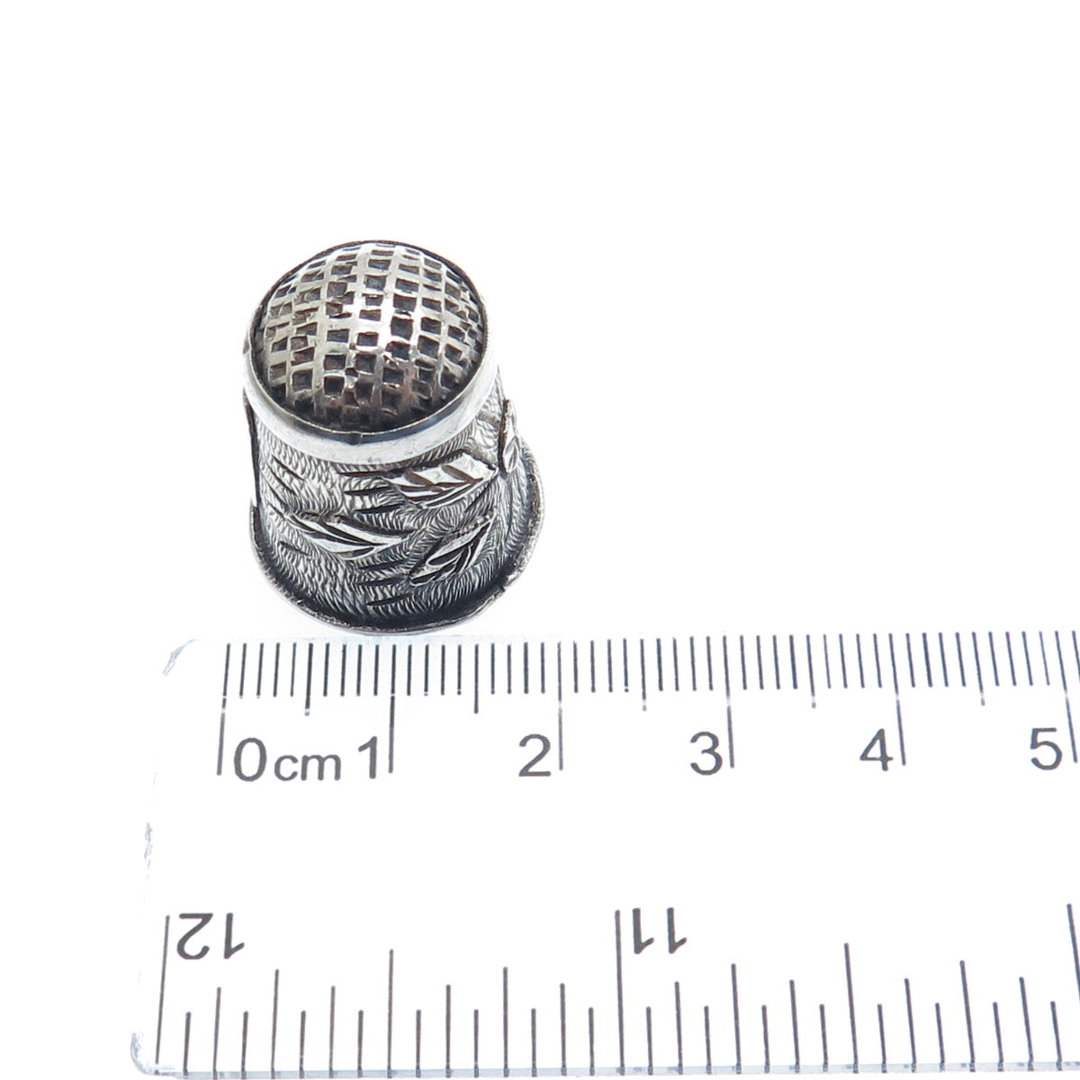 925 Sterling Silver Antique Mexico Floral Oxidized Sewing Thimble