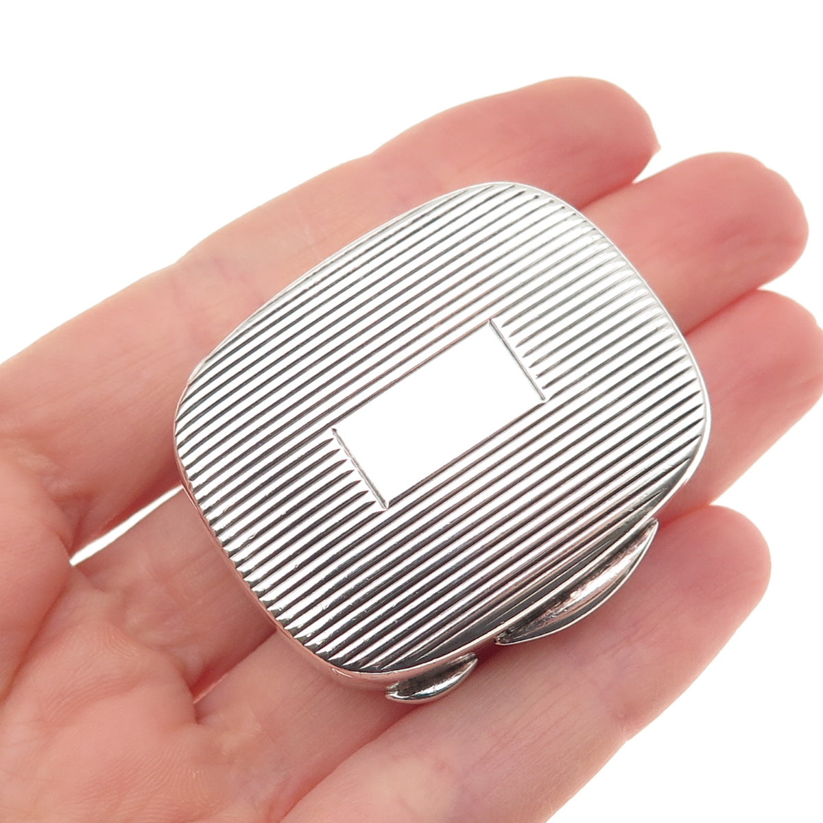 TIFFANY & CO. 925 Sterling Silver Vintage Italy Ribbed Oxidized Pill / Snuff Box