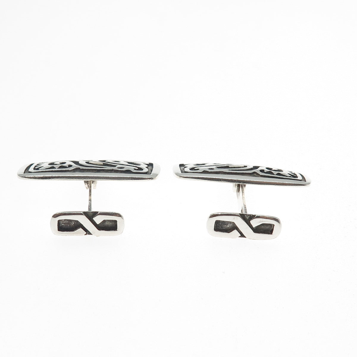 Old Pawn Sterling Silver Vintage Southwestern Tribal Symbol Oxidized Cufflinks