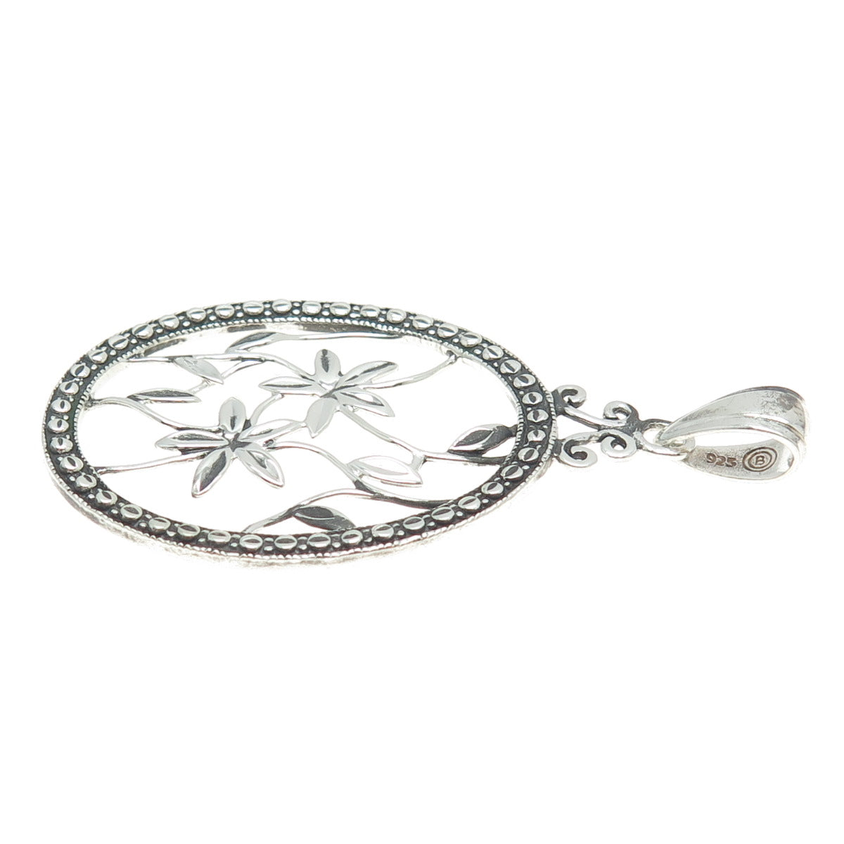 925 Sterling Silver Vintage Flower Oval Frame Pendant