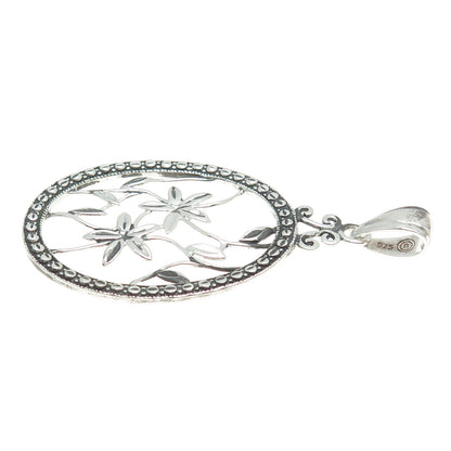 925 Sterling Silver Vintage Flower Oval Frame Pendant