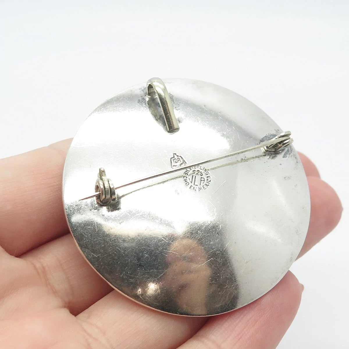 925 Sterling Silver Vintage Mexico JLP Real Obsidian Gem Pin Brooch / Pendant