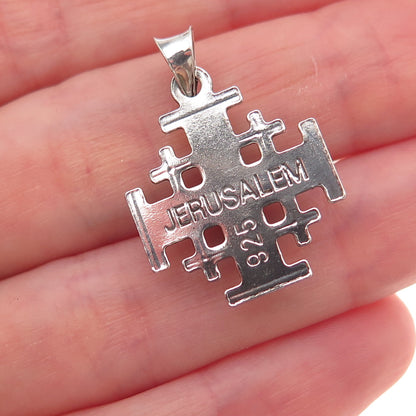 925 Sterling Silver Vintage Jerusalem Cross Oxidized Charm Pendant