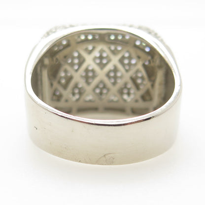 925 Sterling Silver Pave C Z Domed Ring Size 12.5