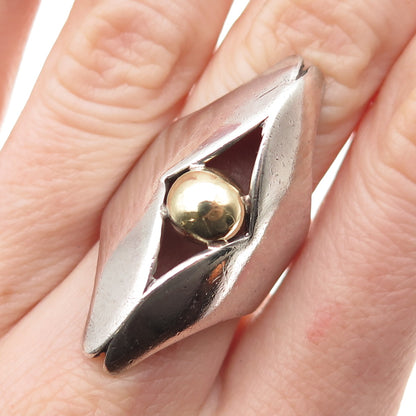 925 Sterling Silver 14K Gold Vintage Modernist Oxidized Ring Size 6.25
