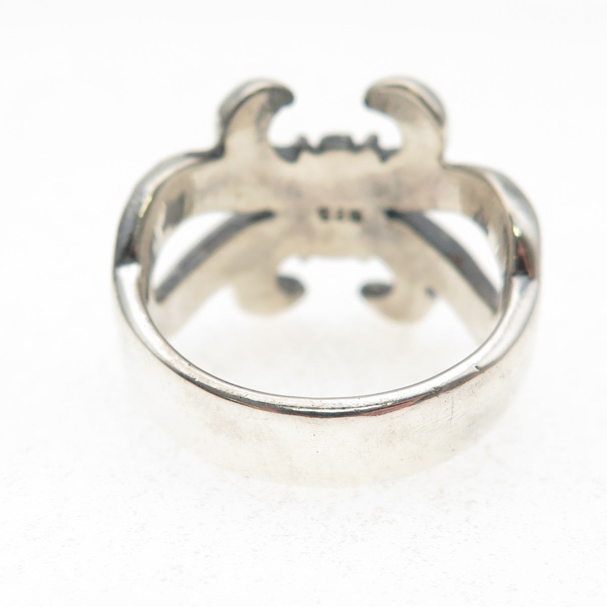 925 Sterling Silver Vintage Modernist Fleur de Lis Oxidized Ring Size 8