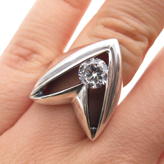 925 Sterling Silver Vintage Round-Cut C Z Modernist Oxidized Ring Size 6.5