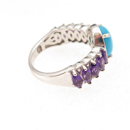 Chuck Clemency 925 Sterling Silver Real Turquoise & Amethyst Ring Size 8