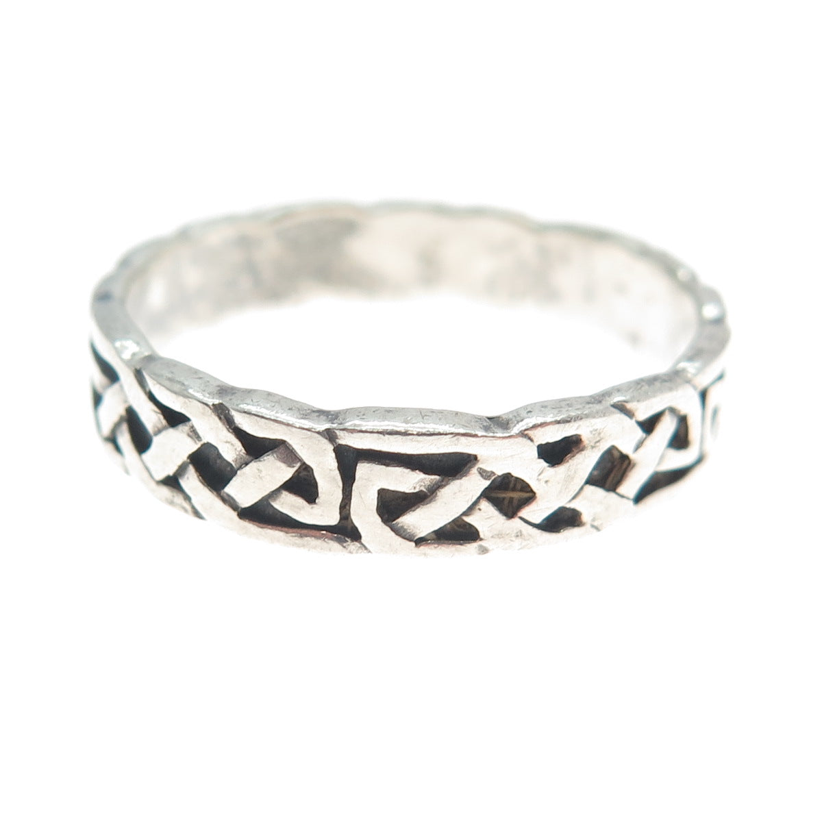 925 Sterling Silver Vintage Celtic Knot Oxidized Band Ring Size 11.75