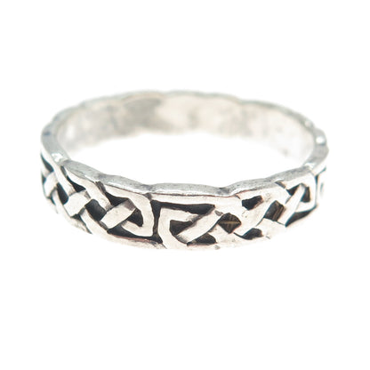 925 Sterling Silver Vintage Celtic Knot Oxidized Band Ring Size 11.75