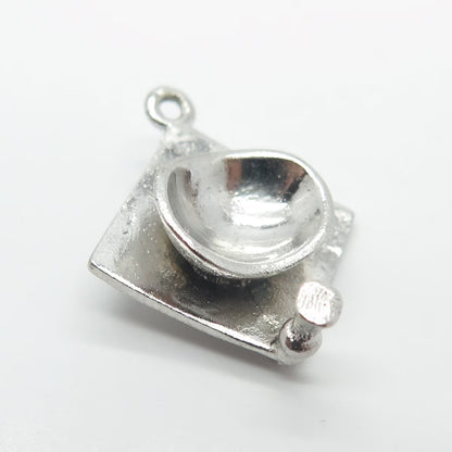 925 Sterling Silver Vintage Letter "B" Initial Graduation Cap 3D Charm Pendant