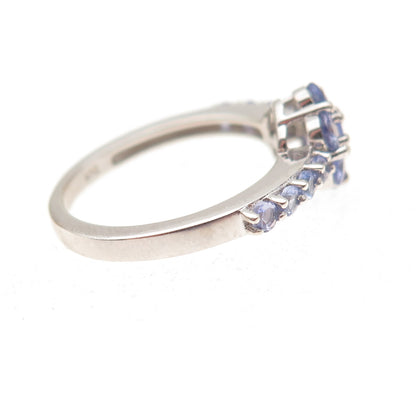 Chuck Clemency 925 Sterling Silver Real Round-Cut Tanzanite Floral Ring Size 7