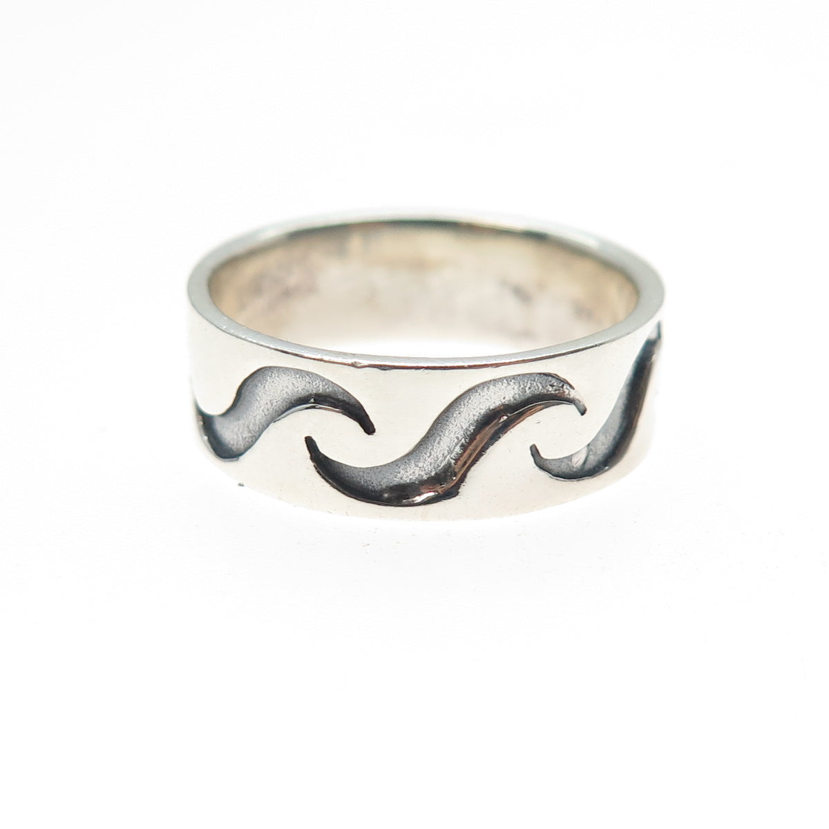 925 Sterling Silver Vintage All Around Wavy Oxidized Band Ring Size 8